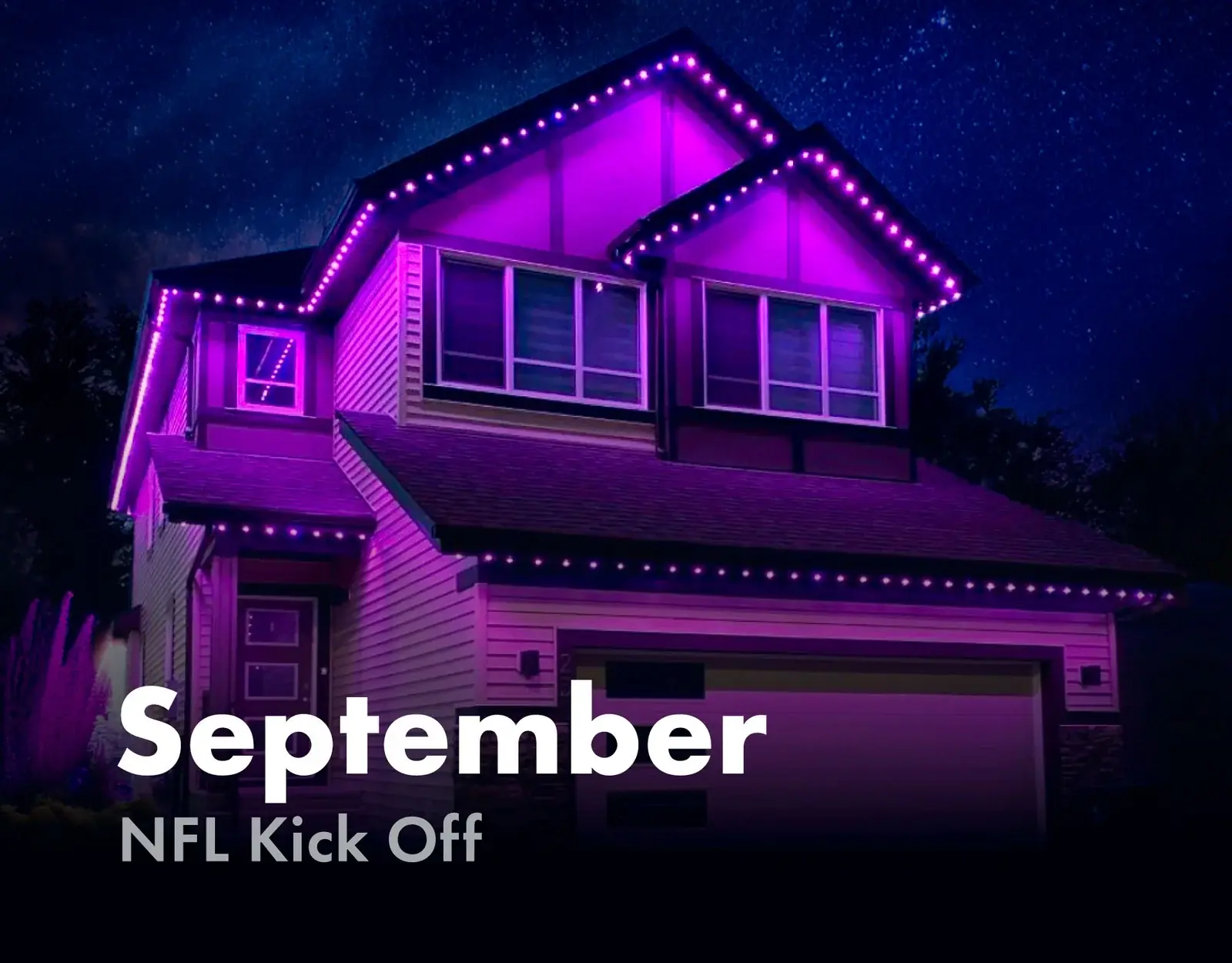 Home roofline lit in purple for NFL kick off in September