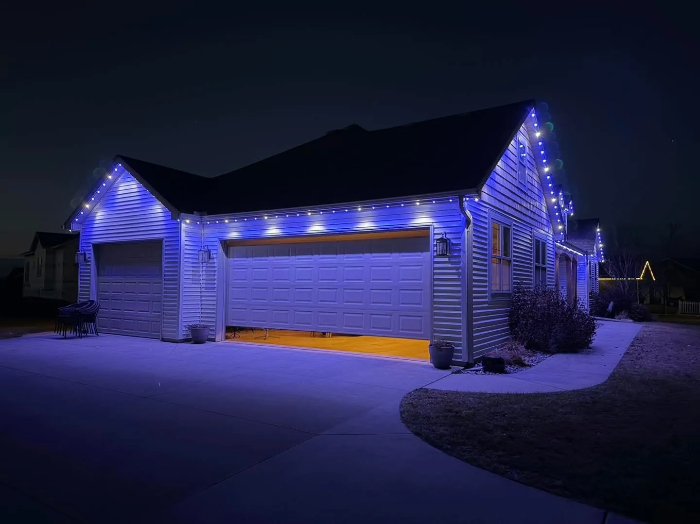 Garage and gable accents in cool blue